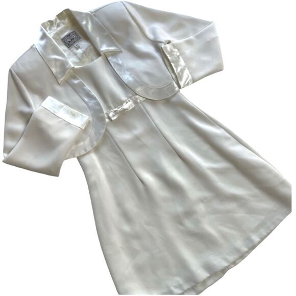 Vintage 1990s y2k Girls Ivory 2 Piece Formal Bow Dress and Jacket Set - Picture 1 of 9